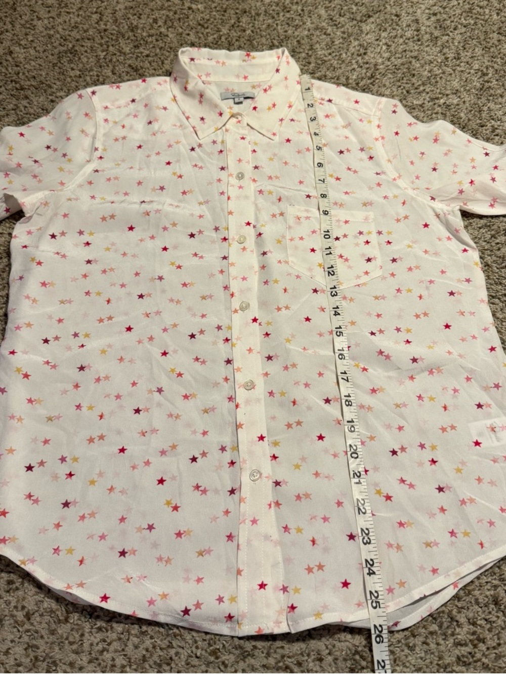 Rails White Silk Star Print Button-Up Shirt - S - Picture 5 of 7